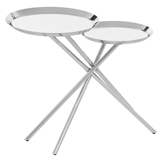 Photo of Orizone silver mirrored metal side table with cross leg base