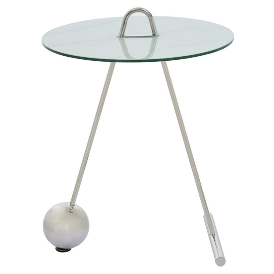 Orizone White Marble Effect Glass End Table With Chrome Base_2