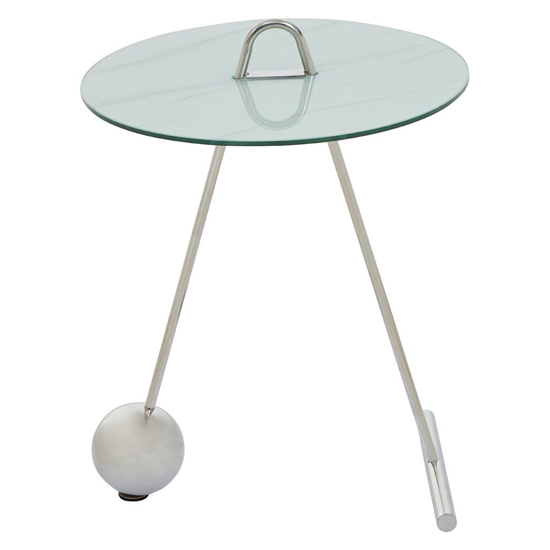 Orizone White Marble Effect Glass End Table With Chrome Base_3