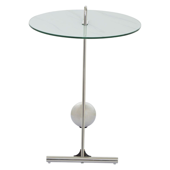 Orizone White Marble Effect Glass End Table With Chrome Base_4