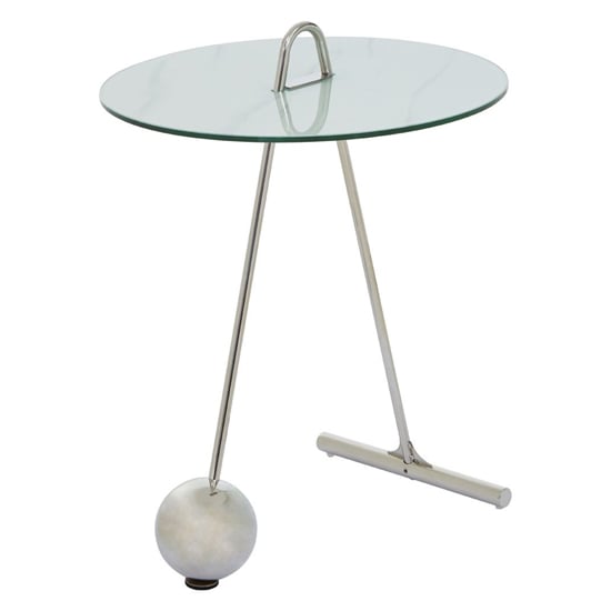 Orizone White Marble Effect Glass End Table With Chrome Base