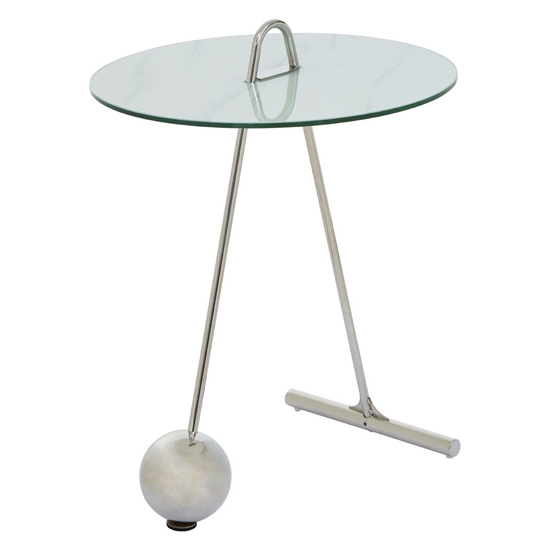 Product photograph of Orizone White Marble Effect Glass End Table With Chrome Base from Furniture in Fashion