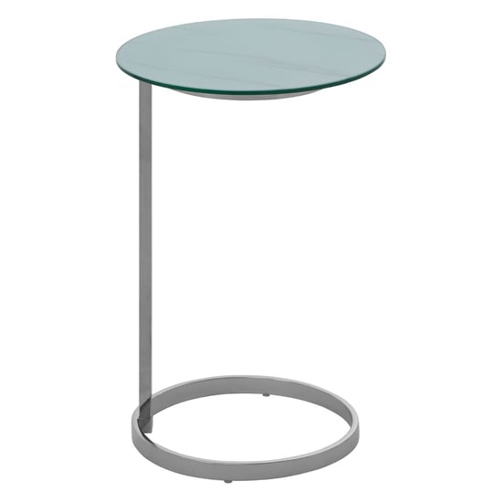 Orizone White Marble Effect Glass End Table With Silver Frame_2