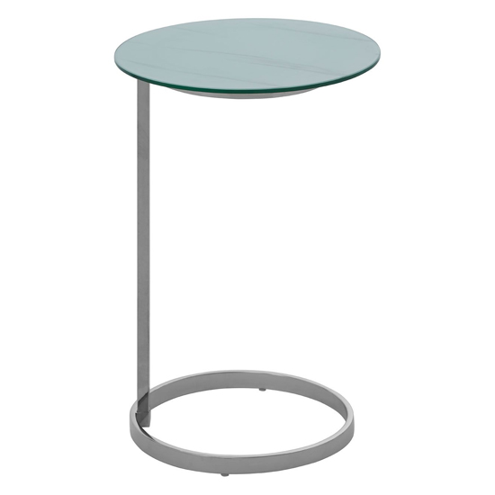 Orizone White Marble Effect Glass End Table With Silver Frame