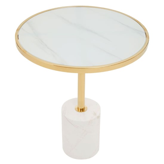 Orizone White Marble End Table With Gold Steel Frame_2
