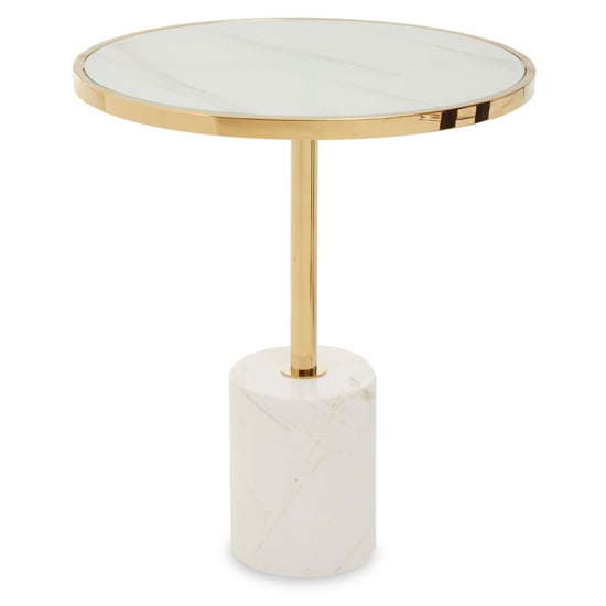 Orizone White Marble End Table With Gold Steel Frame_1