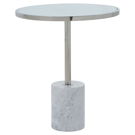 Product photograph of Orizone White Marble End Table With Silver Steel Frame from Furniture in Fashion