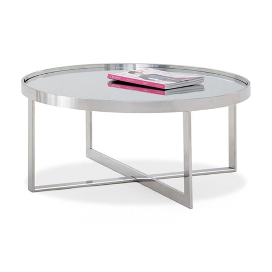 Product photograph of Orla Glass Top Coffee Table In Clear With Polished Steel Base from Furniture in Fashion