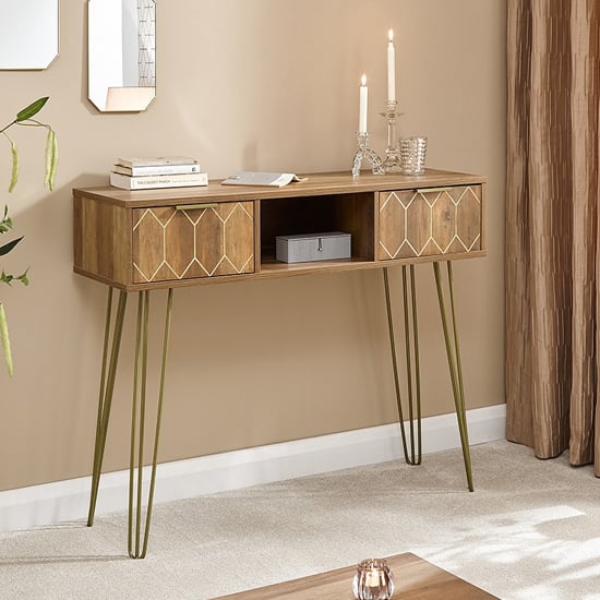 Photo of Ormskirk console table in mango wood effect with 2 drawers