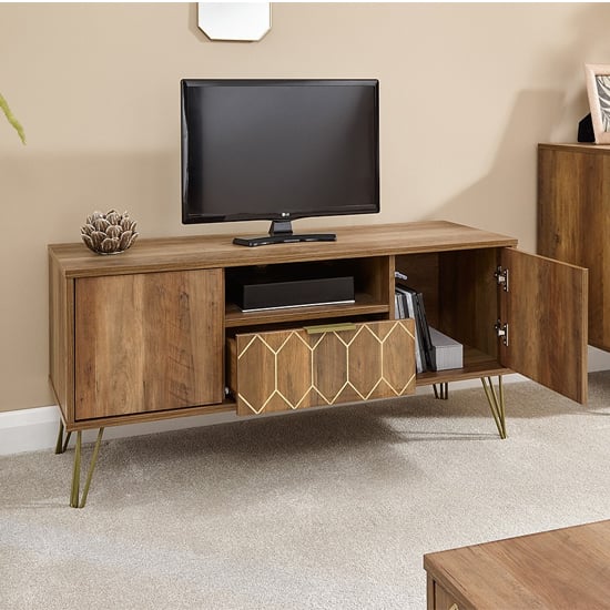 Ormskirk TV Stand In Mango Wood Effect With 1 Drawer_2