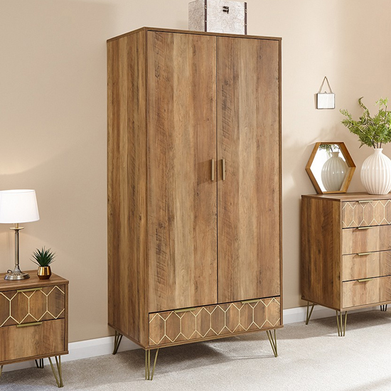 Orleans Wardrobe In Mango Wood Effect With 2 Doors And 1 Drawer
