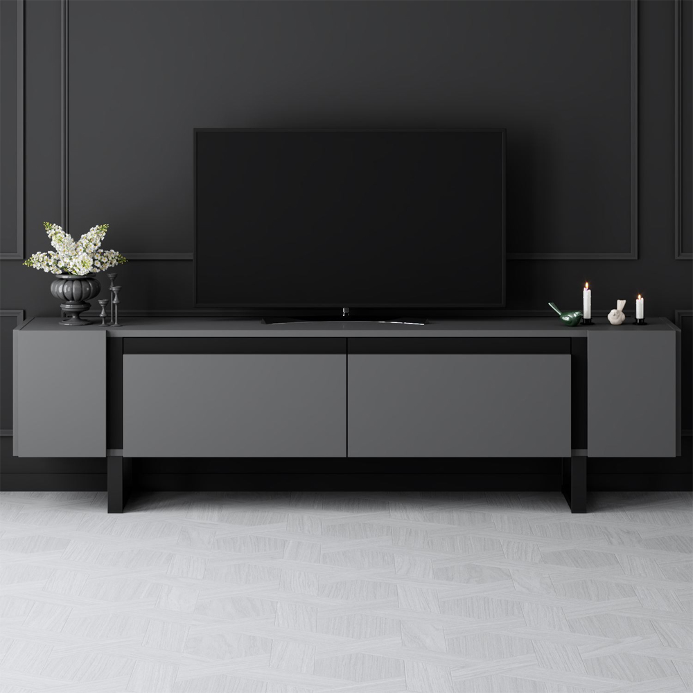 Orlento Wooden TV Stand with Black Metal Legs in Anthracite