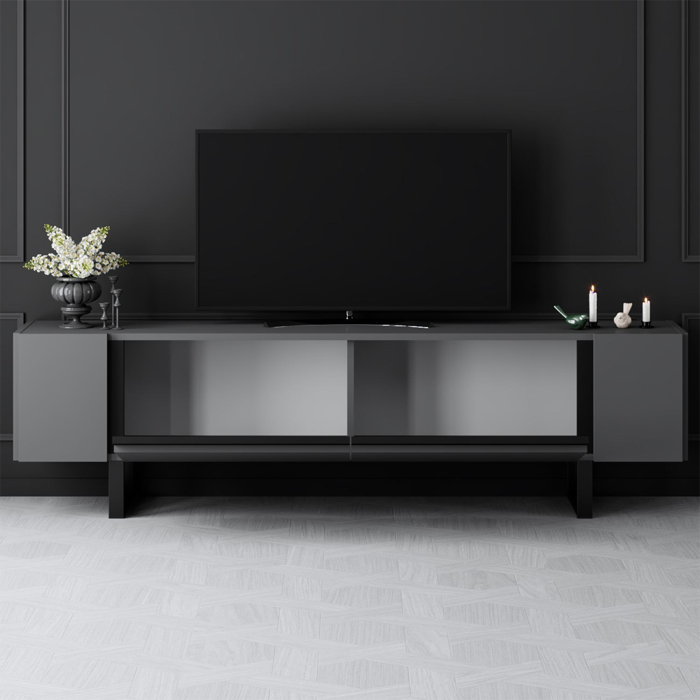 Orlento Wooden TV Stand with Black Metal Legs in Anthracite