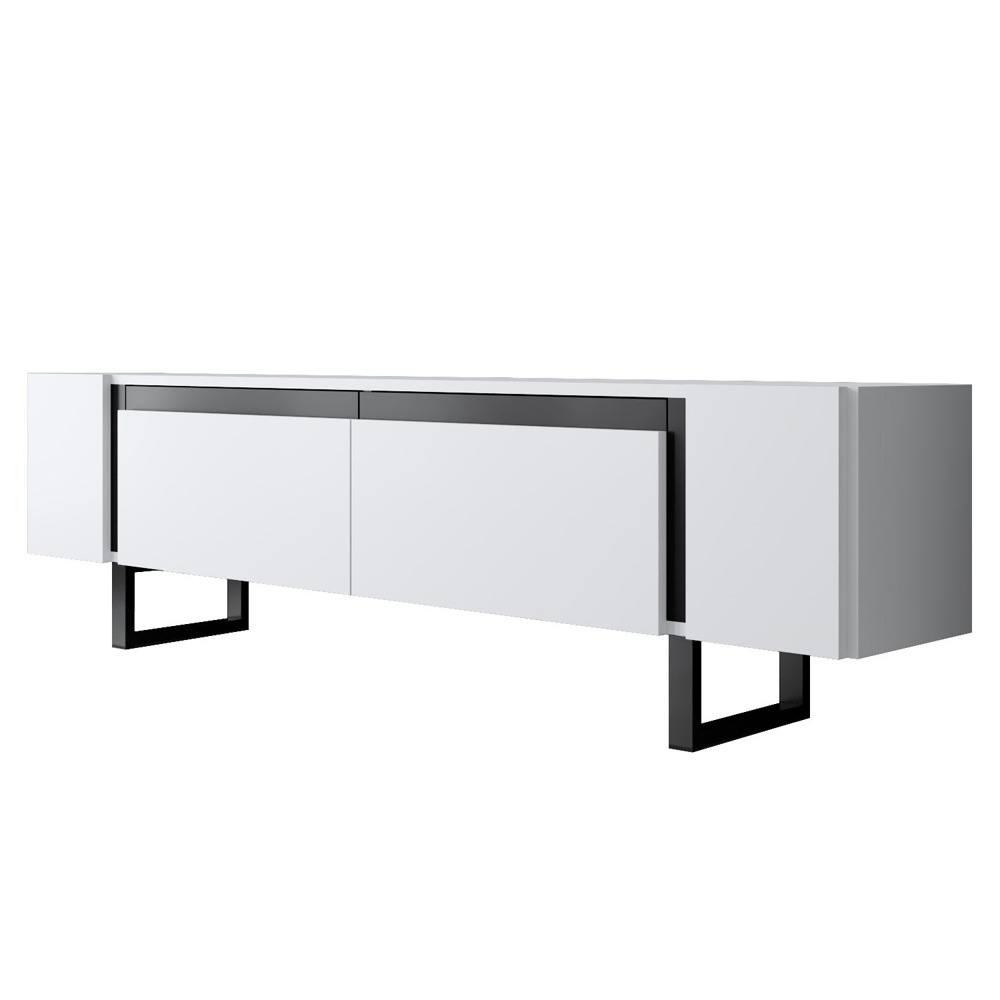 Orlento Wooden TV Stand with Black Metal Legs in White