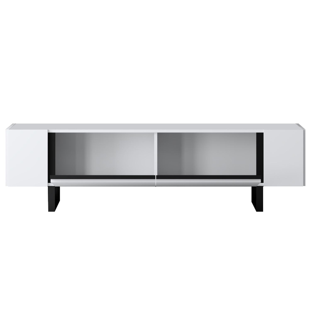 Orlento Wooden TV Stand with Black Metal Legs in White