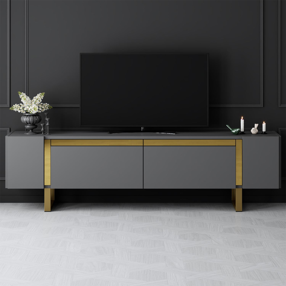Orlento Wooden TV Stand with Gold Metal Legs in Anthracite
