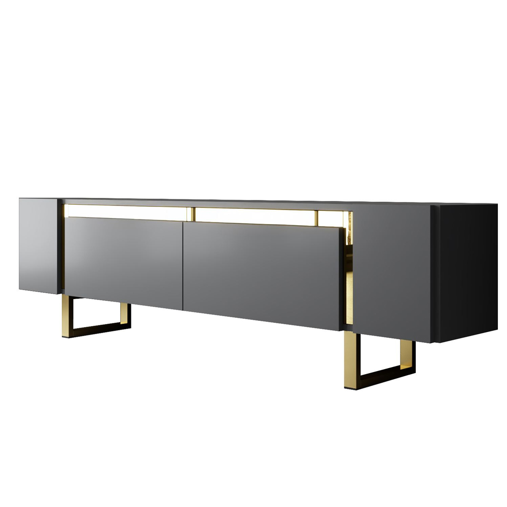 Orlento Wooden TV Stand with Gold Metal Legs in Anthracite
