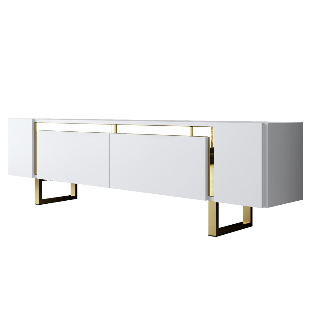 Orlento Wooden TV Stand with Gold Metal Legs in White