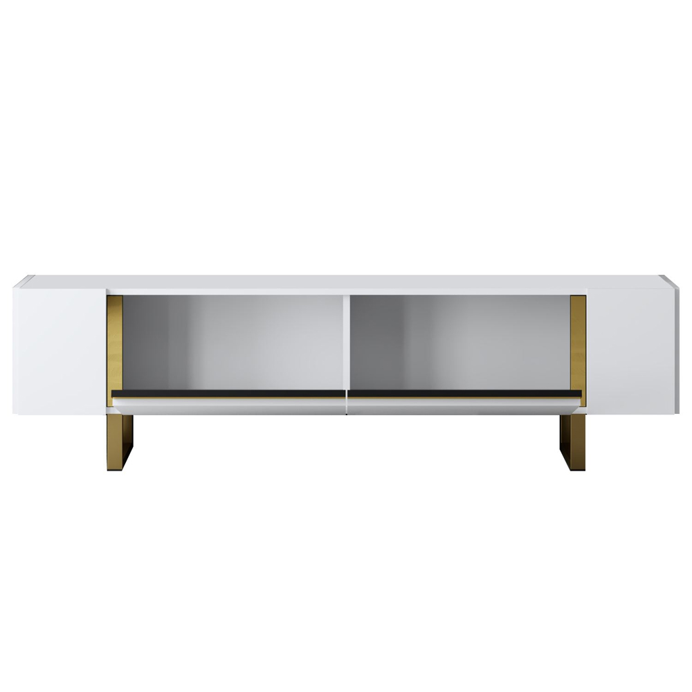 Orlento Wooden TV Stand with Gold Metal Legs in White