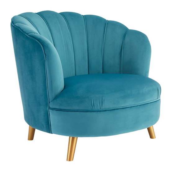 Orlina Blue Velvet Chair With Gold Wooden Legs FiF