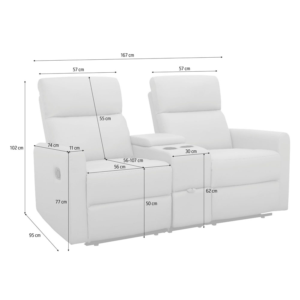 Ormino Fabric Double Recliner Chair in Light Grey