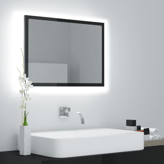 Product photograph of Ormond Gloss Bathroom Mirror In Black With Led Lights from Furniture in Fashion