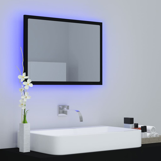 Ormond Wooden Bathroom Mirror In Black With LED Lights_2