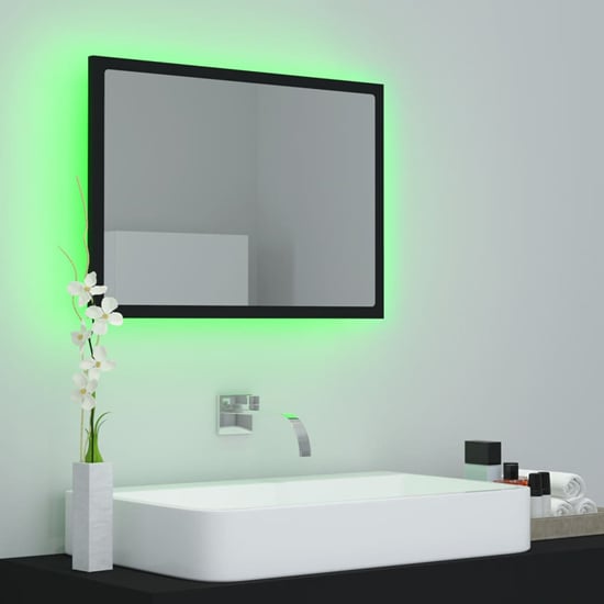Ormond Wooden Bathroom Mirror In Black With LED Lights_3