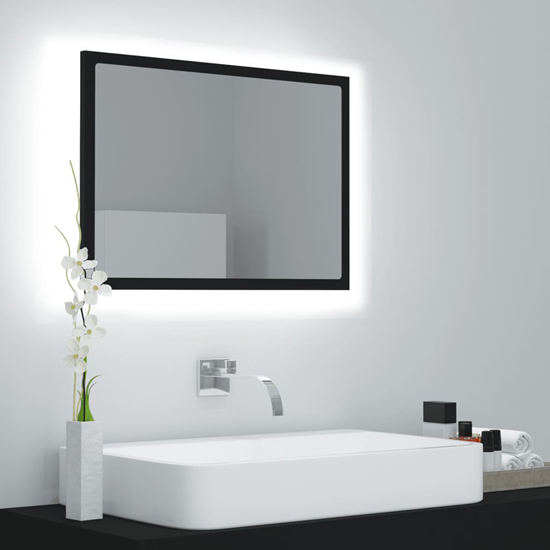 Ormond Wooden Bathroom Mirror In Black With LED Lights