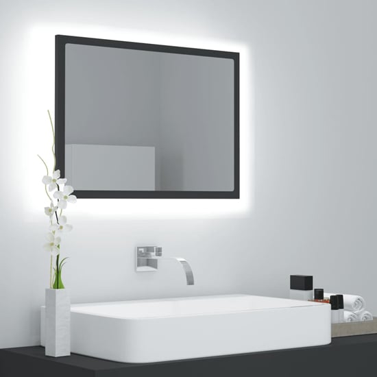 Ormond Wooden Bathroom Mirror In Grey With LED Lights