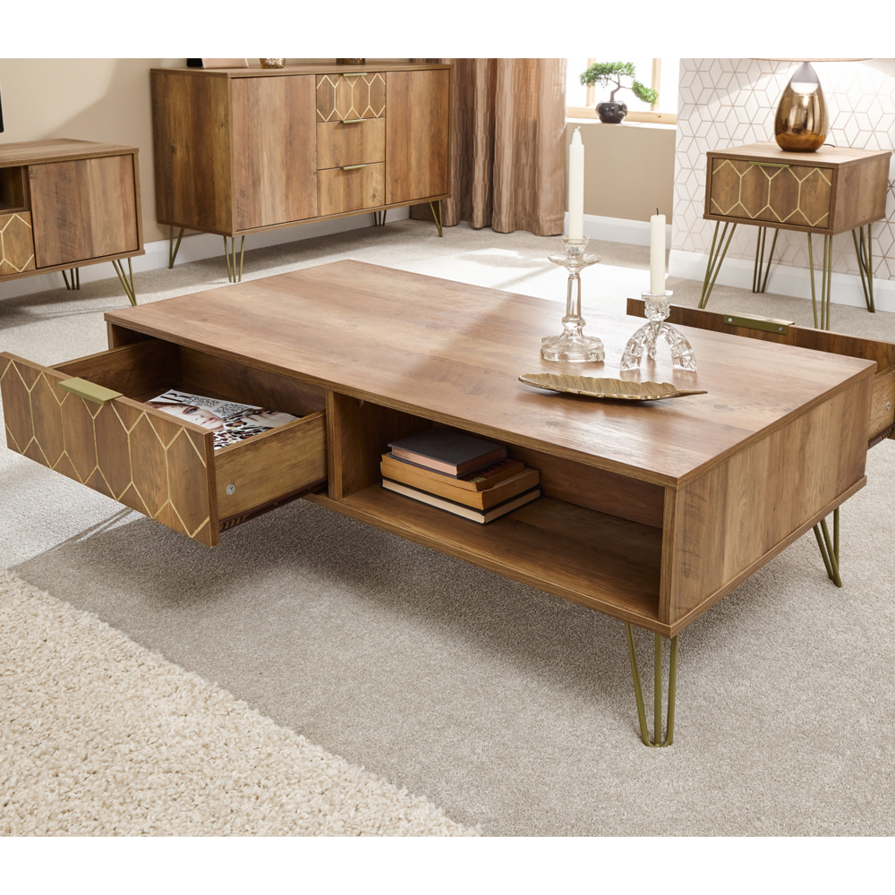 Ormskirk Wooden Coffee Table With 2 Drawers In Oak