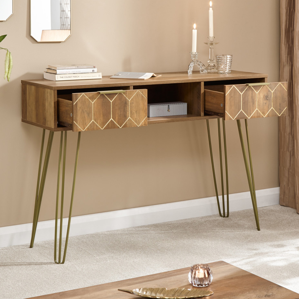 Ormskirk Wooden Console Table With 2 Drawers In Oak