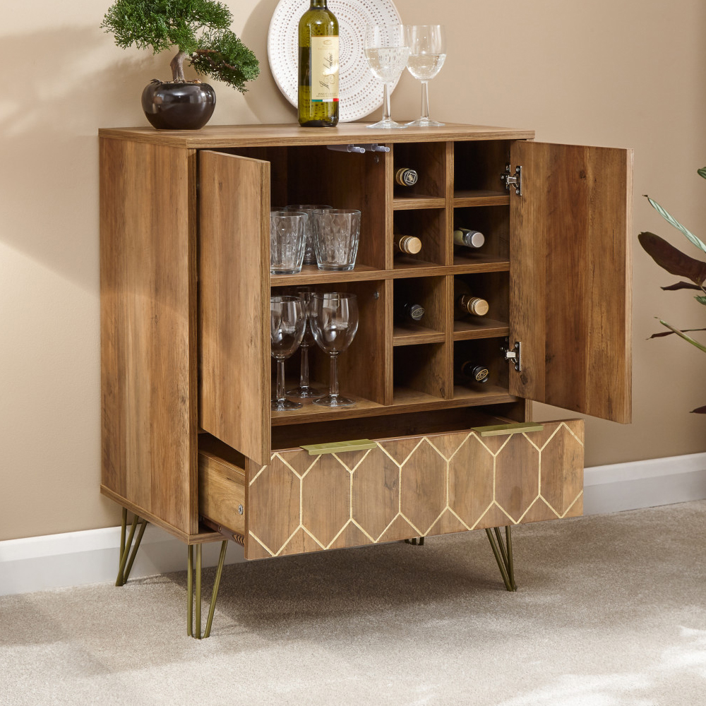 Ormskirk Wooden Drinks Wine Cabinet With 2 Doors In Natural