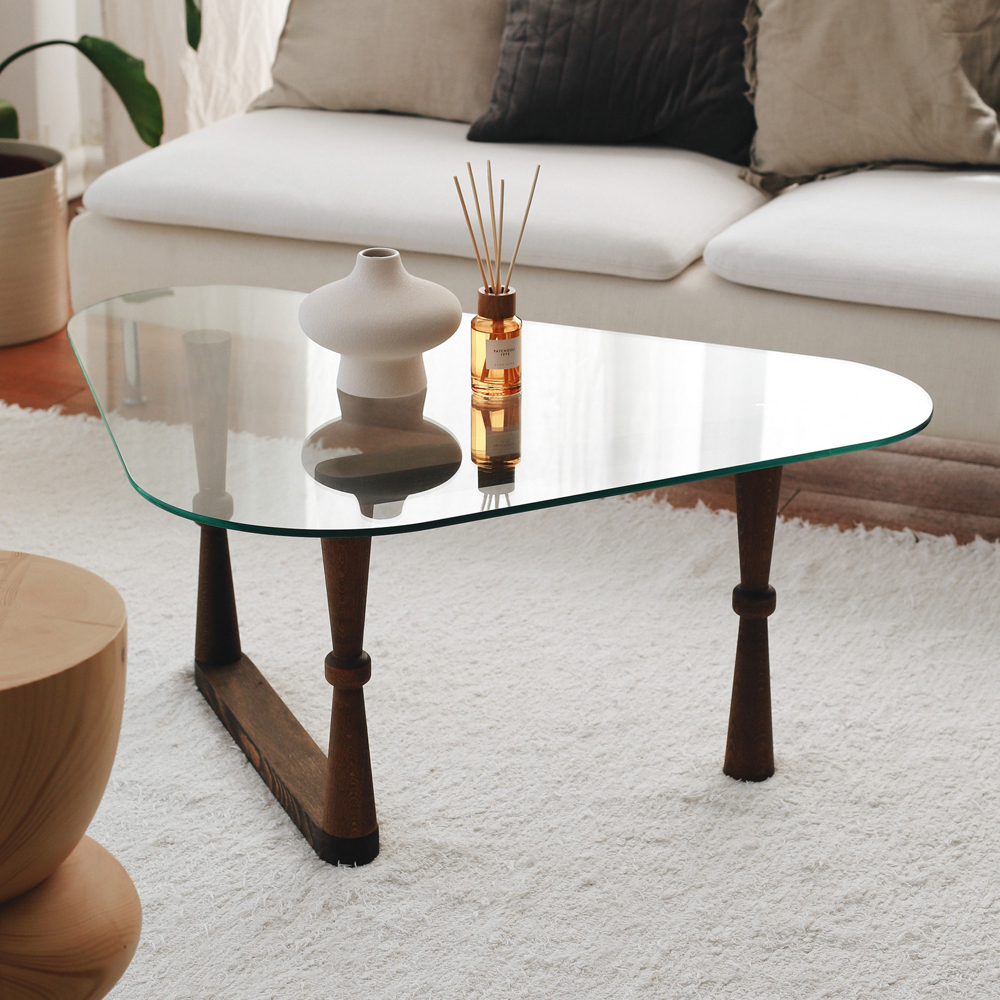 Orniva Tempered Glass Top Coffee Table With Beech Wood Frame