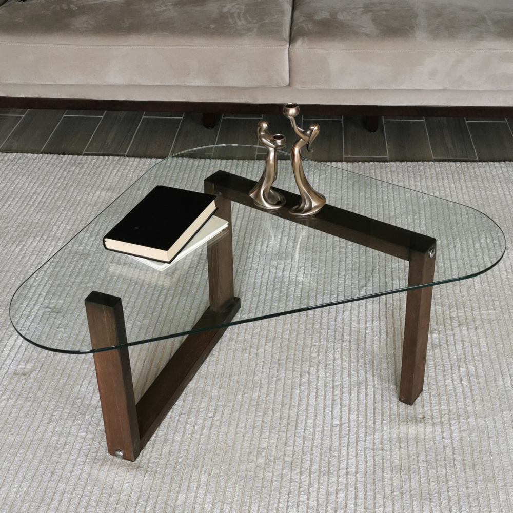 Orniva Tempered Glass Top Coffee Table With Solid Wood Frame