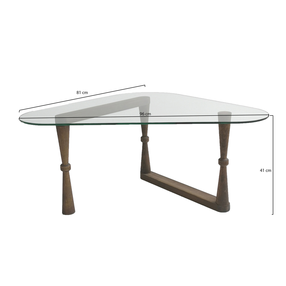 Orniva Tempered Glass Top Coffee Table With Solid Wood Frame