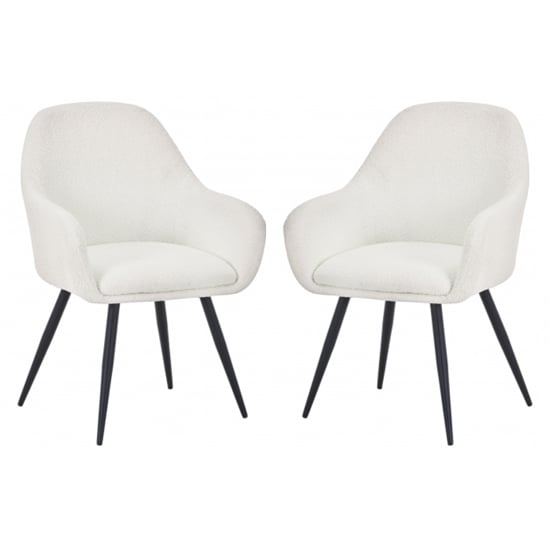 Orno White Boucle Fabric Dining Chairs In Pair