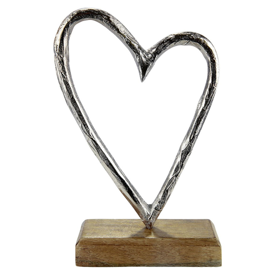 Oro Aluminium Heart On Wood Base Sculpture In Silver