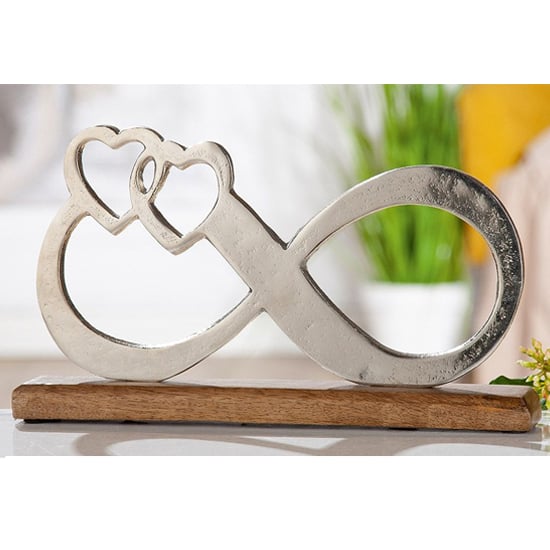 Product photograph of Oro Aluminium Infinity On Wood Base Sculpture In Silver from Furniture in Fashion
