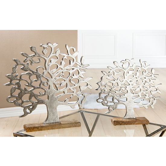 Oro Aluminium Tree On Wood Base Large Sculpture In Silver