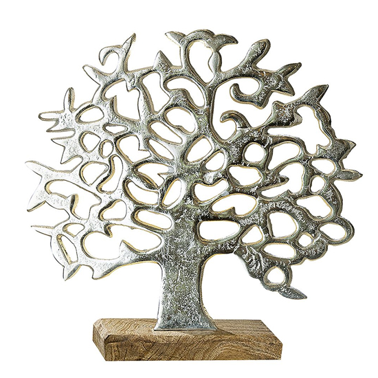 Oro Aluminium Tree On Wood Base Large Sculpture In Silver