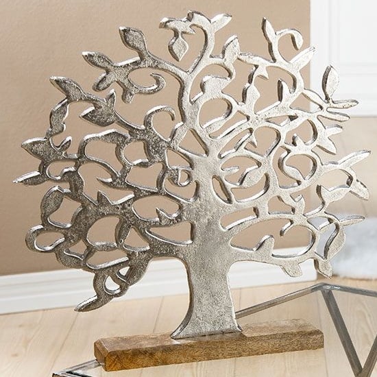 Oro Aluminium Tree On Wood Base Large Sculpture In Silver
