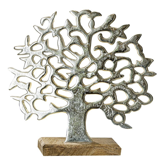 Oro Aluminium Tree On Wood Base Small Sculpture In Silver
