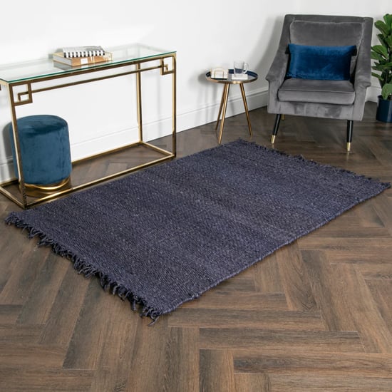 Product photograph of Oromo Large Chunky Jute Rug In Navy from Furniture in Fashion