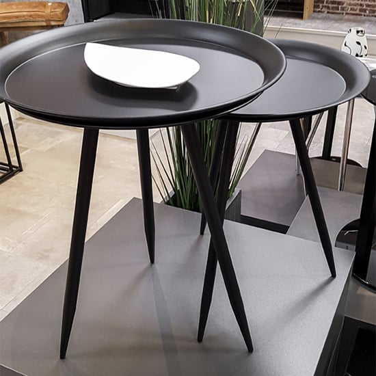 Read more about Orono round metal set of 2 side tables in black