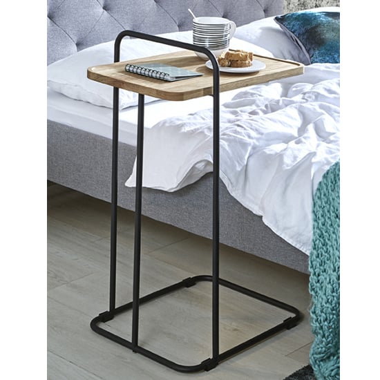 Photo of Orono wooden side table in oak with black metal frame