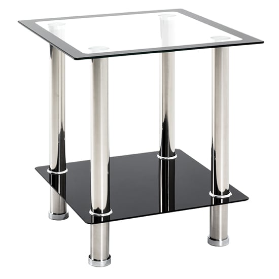 Photo of Orono square clear glass side table with black undershelf