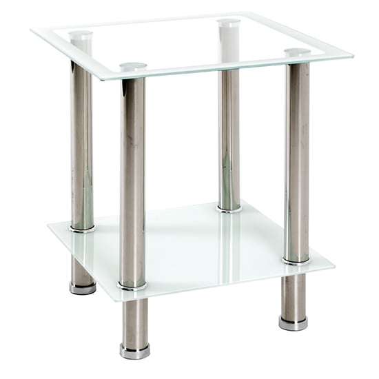 Read more about Orono square clear glass side table with white undershelf