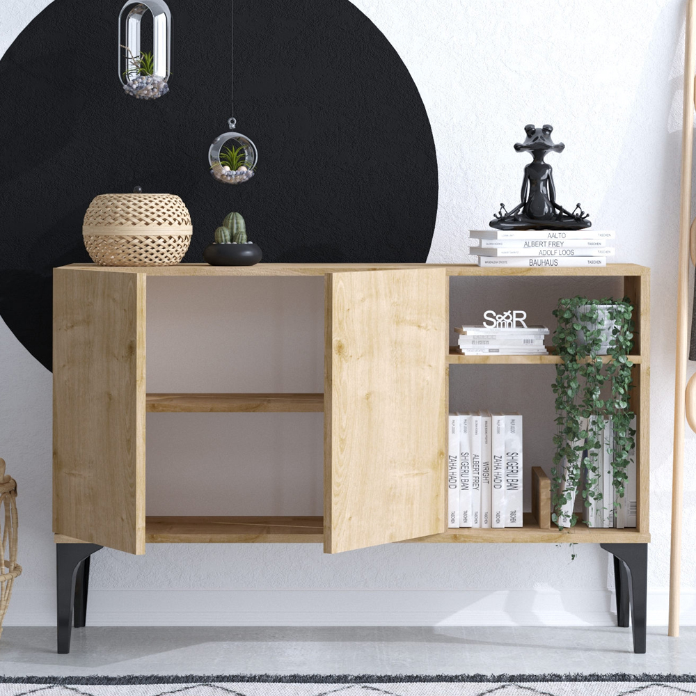 Orovia Wooden Storage Cabinet with Black Legs in Sapphire Oak
