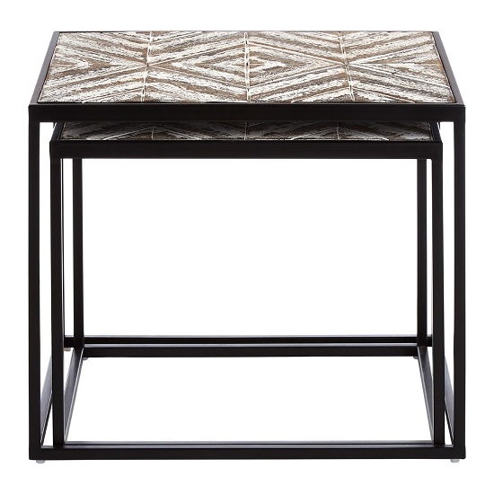 Orphee Wooden Set Of 2 Side Tables With Metal Frame In White